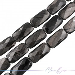 Black Obsidian Faceted Flat Rectangle 40x20mm