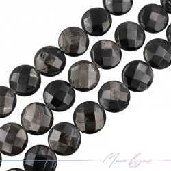 Black Obsidian Faceted Flat Round 20mm