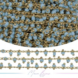 Brass Chain in Gold with Light Blue Miyuki Pearls