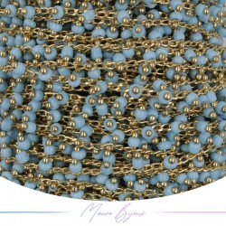 Brass Chain in Gold with Light Blue Miyuki Pearls