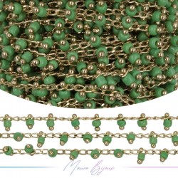 Brass Chain in Gold with Multi Green Miyuki Pearls