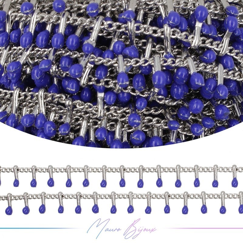 Inox Chain in Silver with Blue enameled drops