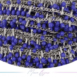 Catena in Acciaio Base Argento con Gocce Smaltati Blu