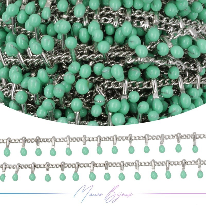 Catena in Acciaio Base Argento con Gocce Smaltati Turchese