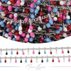 Inox Chain in Silver with Multicolor 3 enameled drops