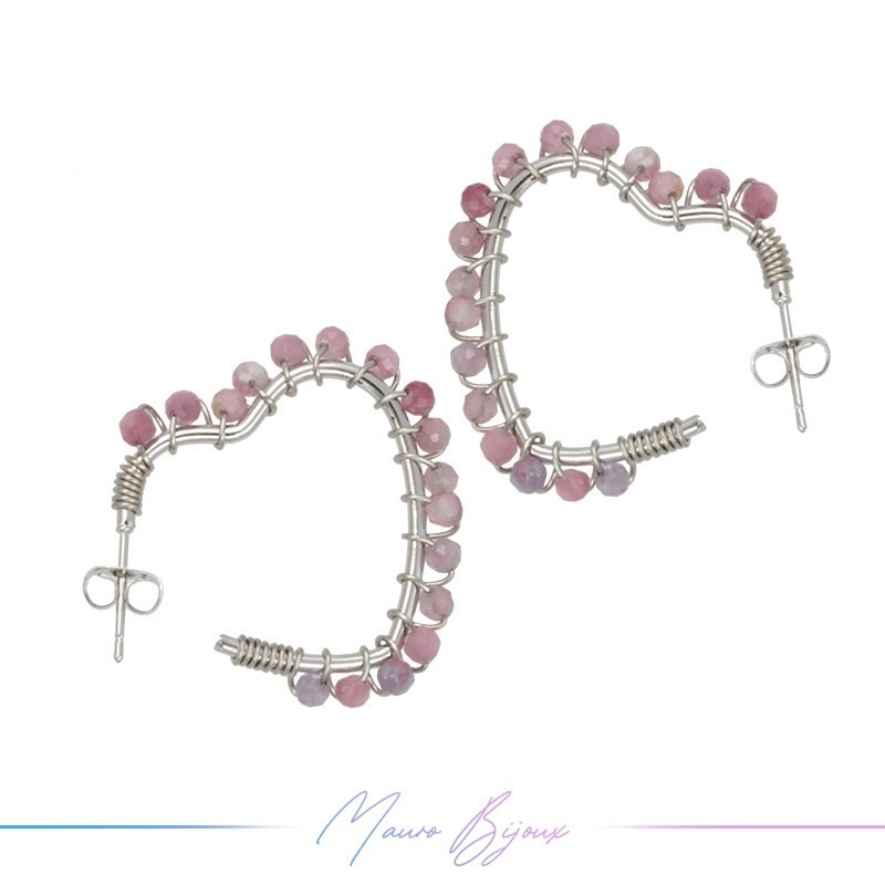 Heart Earrings with Pink uarz