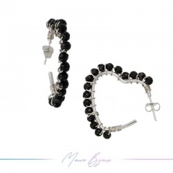 Heart Earrings with Black Onyx