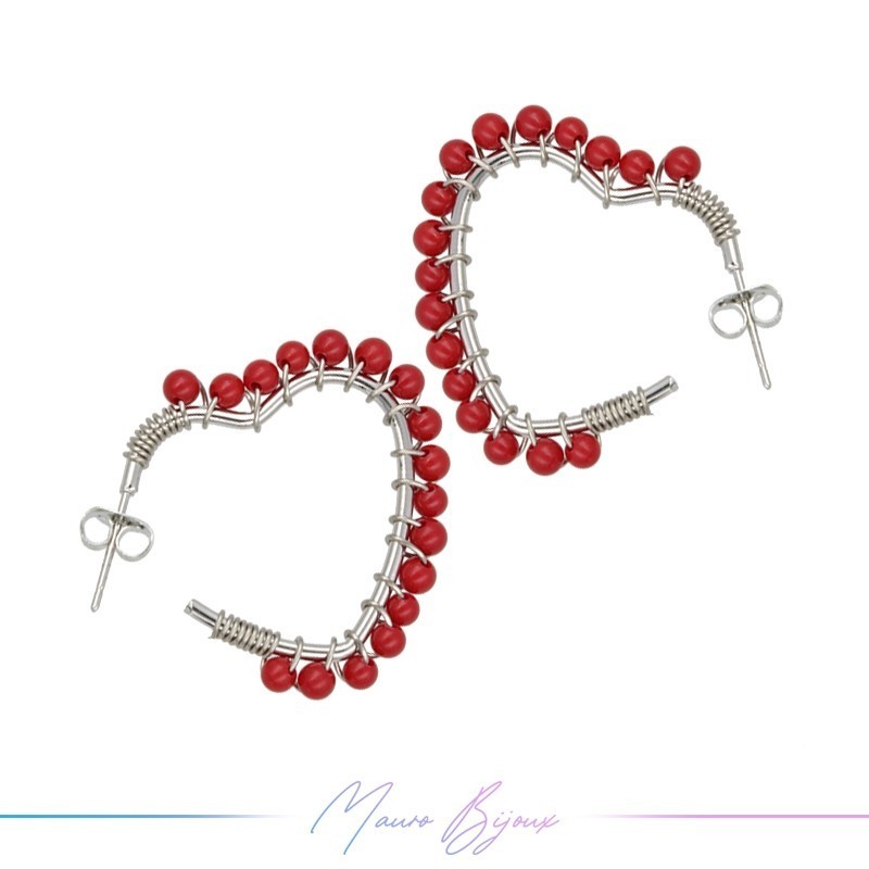 Heart Earrings with Red Agate