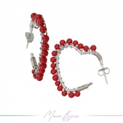 Heart Earrings with Red Agate