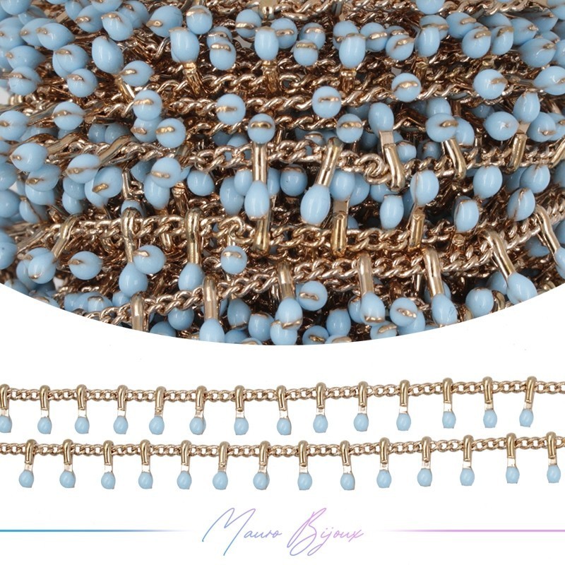 Inox Chain in Rose Gold with Light Blue enameled drops