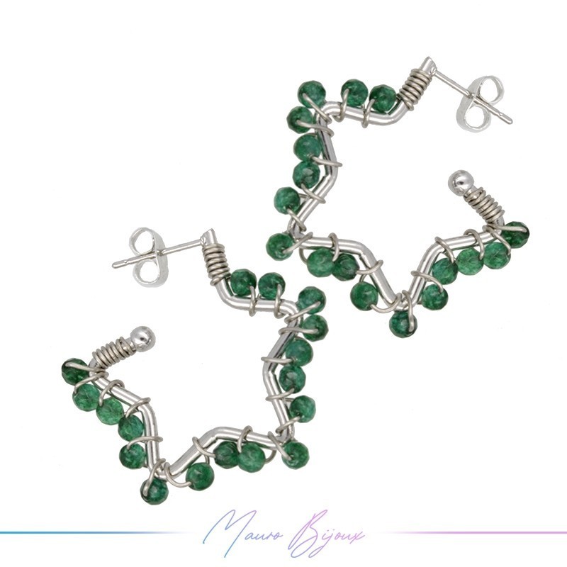 Star Earrings with Green Jade