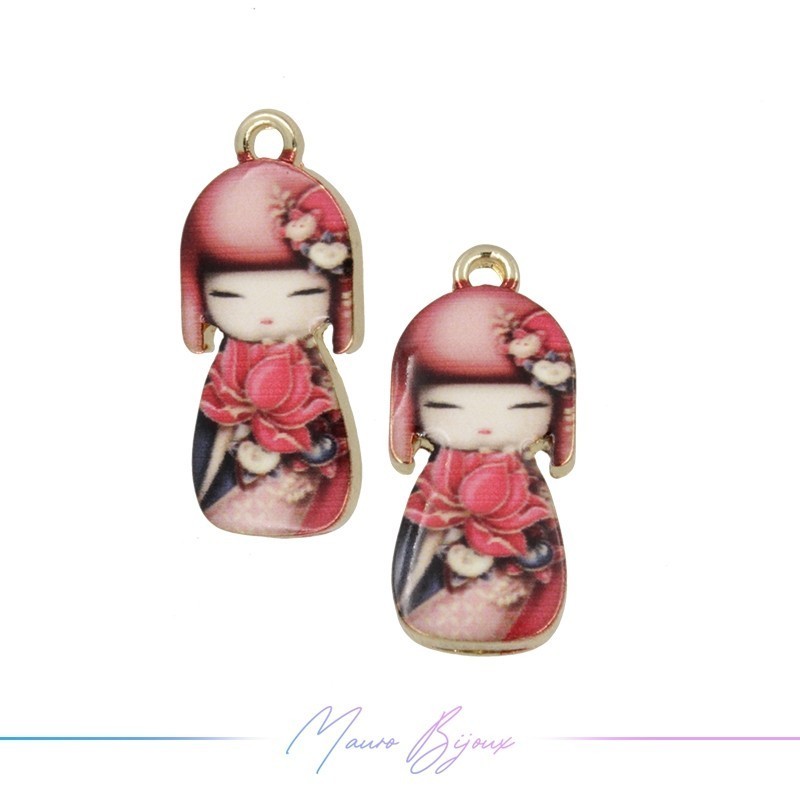 Japanese Doll Charms Enamelled Brass Pendant Berry 9.5x22.4mm