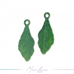 Ciondoli in Ottone Smaltati Piuma Verde 11x27mm