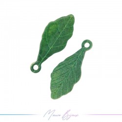 Charms brass feather Green 11x27mm