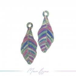 Charms brass feather Multicolor 11x27mm