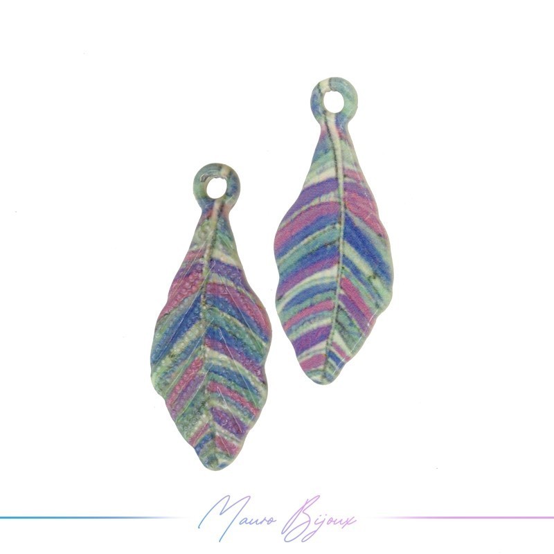 Charms brass feather Multicolor 11x27mm