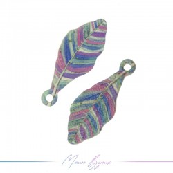 Charms brass feather Multicolor 11x27mm