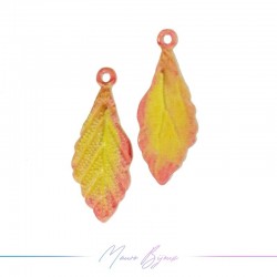 Charms brass feather Yellow-Orange11x27mm