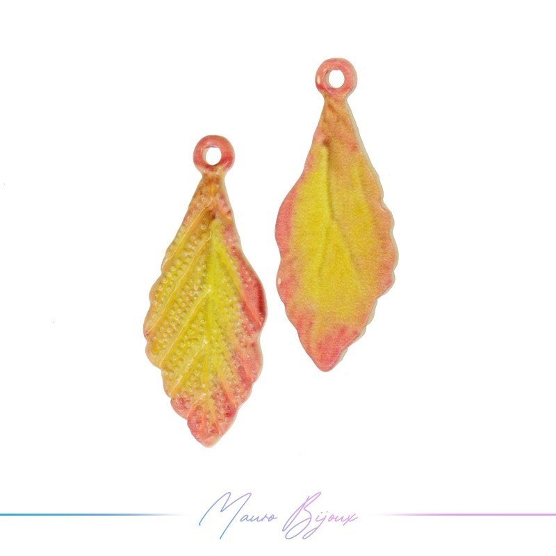 Charms brass feather Yellow-Orange11x27mm