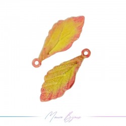 Ciondoli in Ottone Smaltati Piuma Giallo Arancione 11x27mm