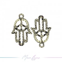 Charms brass Hand White-Black 17x27mm