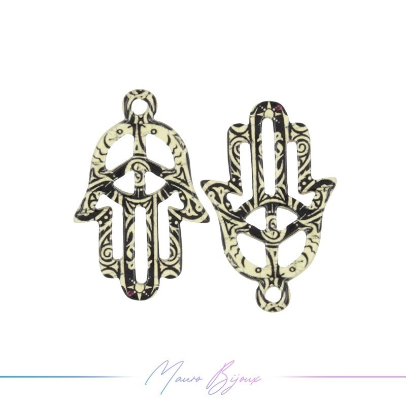 Charms brass Hand White-Black 17x27mm