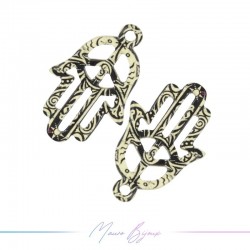 Charms brass Hand White-Black 17x27mm