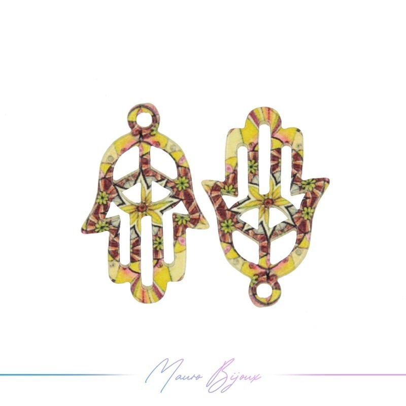 Charms brass Hand Yellow-Orange 17x27mm