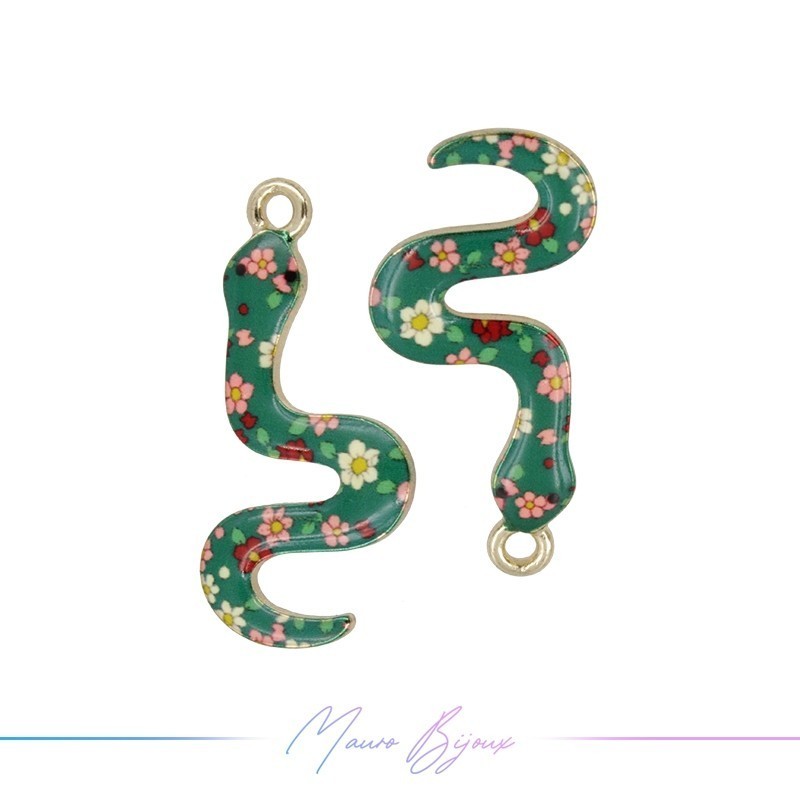 Ciondoli in Ottone Smaltati Serpente Fiore 15x32mm
