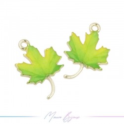 Charms brass Leaf Green 14x20mm