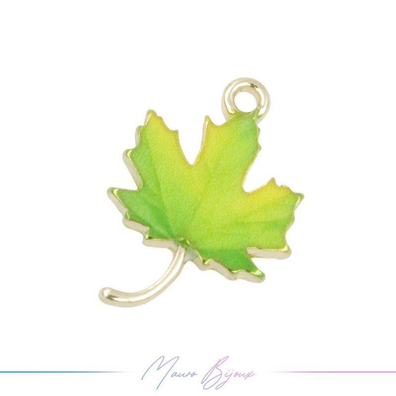Charms brass Leaf Green 14x20mm