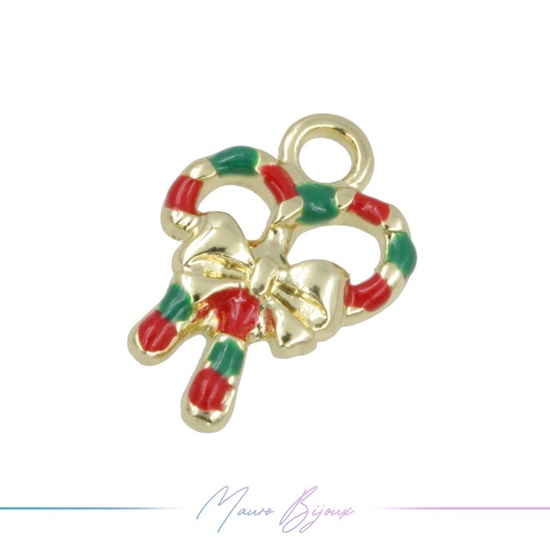 Ciondoli in Ottone Smaltati Fiocco Natalizio 12x18mm