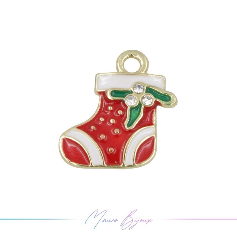 Ciondoli in Ottone Smaltati Calza Natalizio 17x18mm