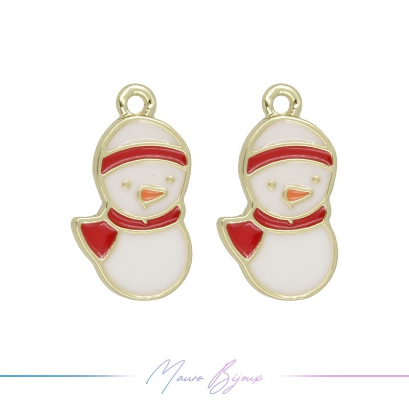 Ciondoli in Ottone Smaltati Pupazzo di Neve Rosso 12x20mm