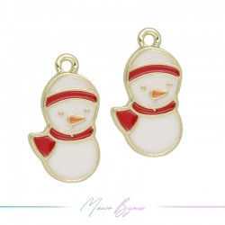 Ciondoli in Ottone Smaltati Pupazzo di Neve Rosso 12x20mm