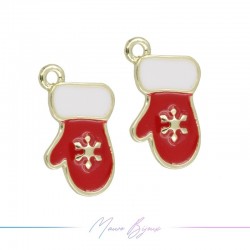 Charms brass Christmas Red Gloves 12x19mm