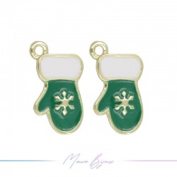 Charms brass Christmas Green Gloves 12x19mm