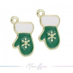 Charms brass Christmas Green Gloves 12x19mm
