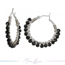 Circle Brass Silver Earrings with Onice