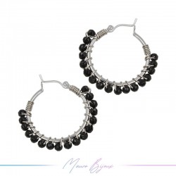 Circle Brass Silver Earrings with Onice