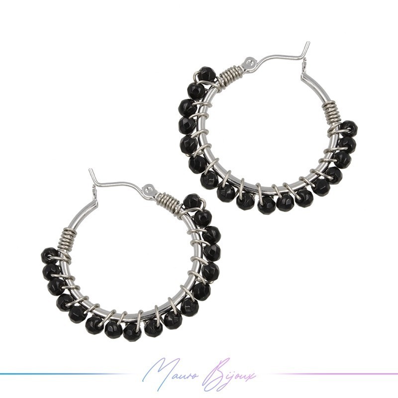 Orecchini Tondo in Ottone Argento con Onice