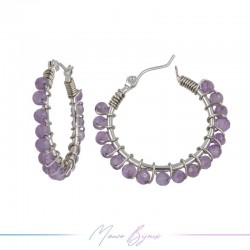 Orecchini Tondo in Ottone Argento con Ametista