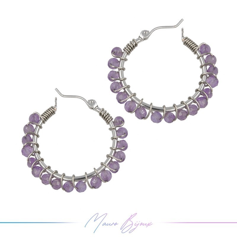 Orecchini Tondo in Ottone Argento con Ametista