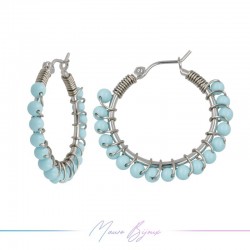 Circle Brass Silver Earrings with Pasta Turchese