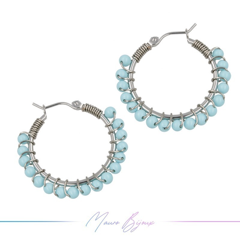 Circle Brass Silver Earrings with Pasta Turchese