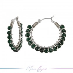 Circle Brass Silver Earrings with Agata Verde