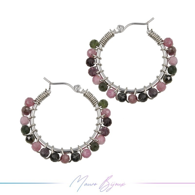 Orecchini Tondo in Ottone Argento con Tormalina