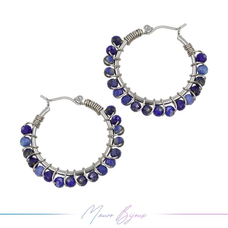 Orecchini Tondo in Ottone Argento con Lapislazuli