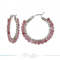 Orecchini Tondo in Ottone Argento con Rodocrosite