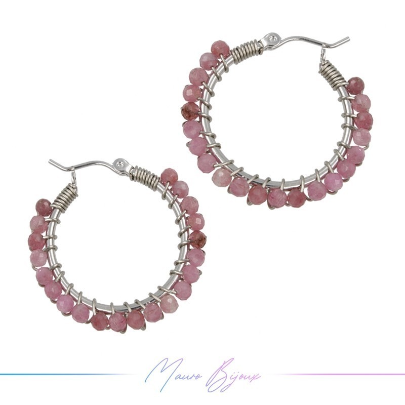 Orecchini Tondo in Ottone Argento con Rodocrosite